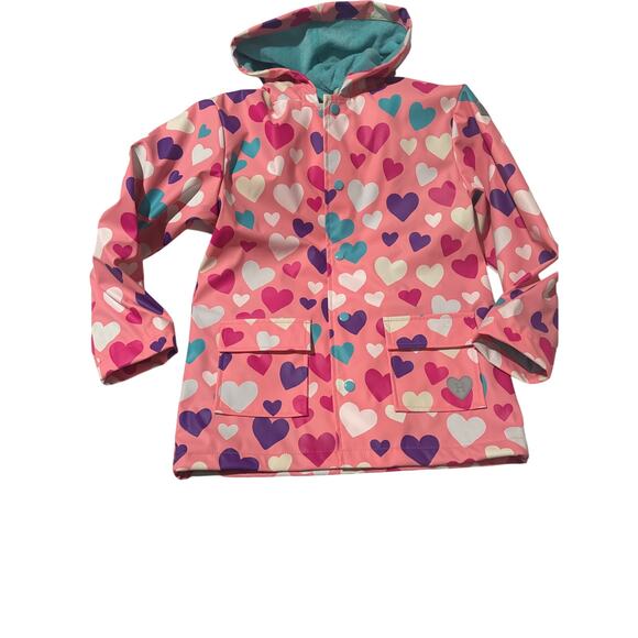 Hatley 8 pink color changing heart raincoat terry lining hooded pockets nwt - Picture 1 of 10